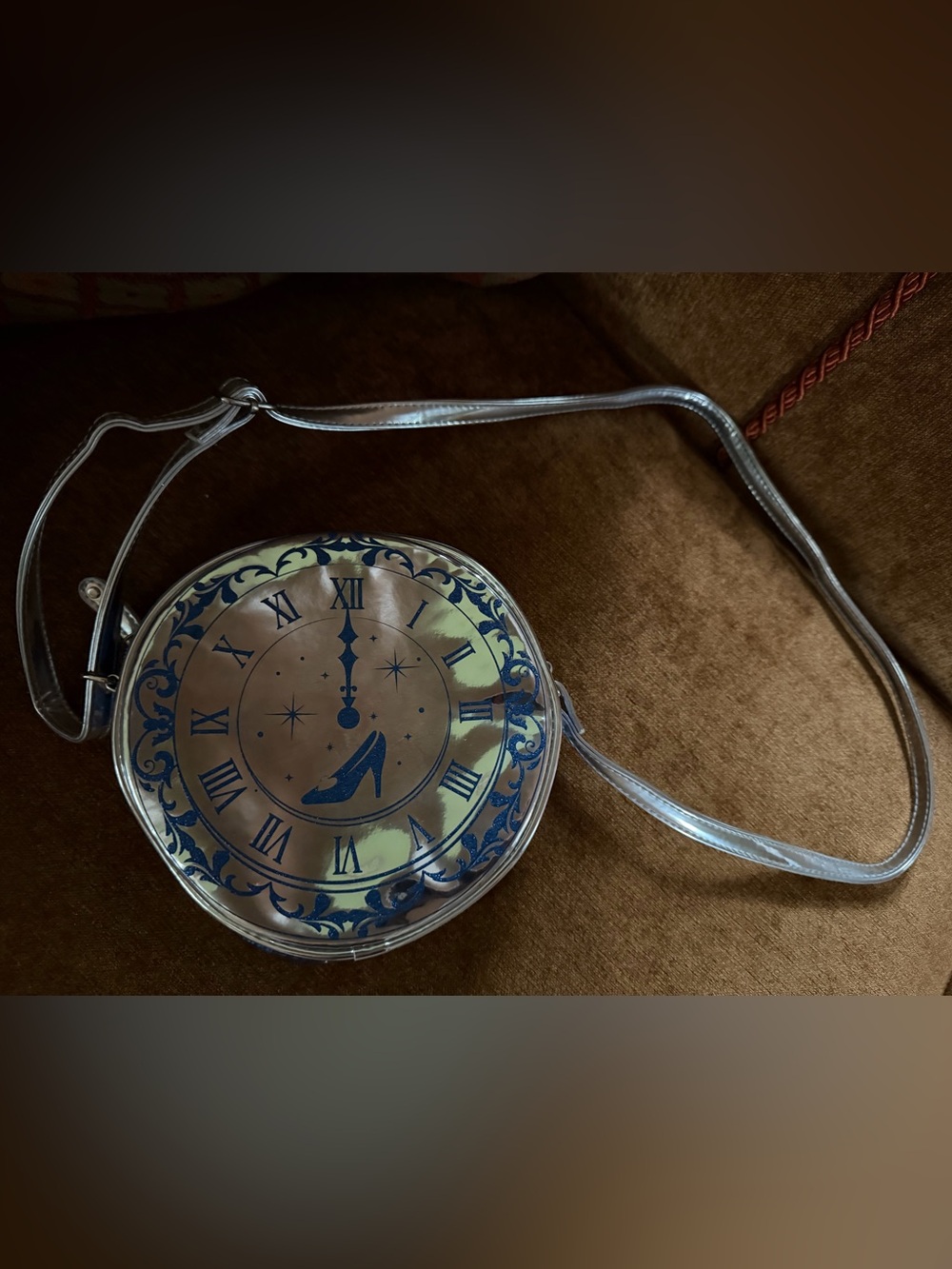 Disney Silver Round Crossbody Bag with Blue Clock Motif